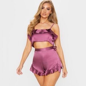 PrettyLittleThing Satin Ensemble in Plum